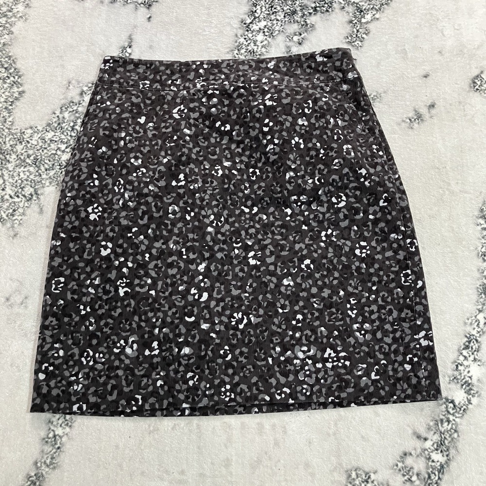 Talbots Women's Size 4 Black Gray Leopard Print Corduroy Mini Skirt NWT